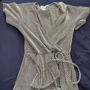 Black and white stripped wrap top